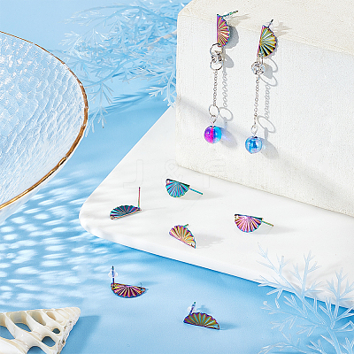 40Pcs Rainbow Color 304 Stainless Steel Stud Earring Findings EJEW-AR0001-02-1