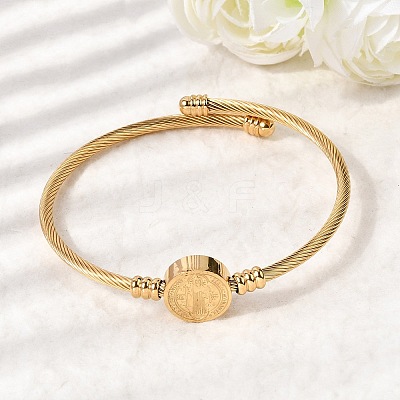Twisted 304 Stainless Steel Cuff Bangles for Women BJEW-P387-01G-1