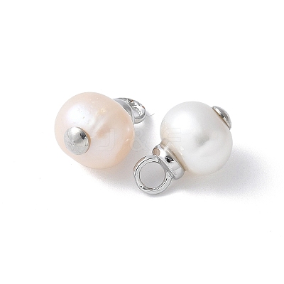 Brass with Natural Pearl Pendants KK-F892-35P-1