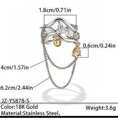 304 Stainless Steel Pave Cubic Zirconia Cuff Open Rings WGBEAFD-01-1