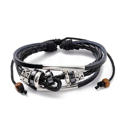 Adjustable Casual Unisex Zinc Alloy and Braided Leather Multi-strand Bracelets BJEW-BB15639-B-1