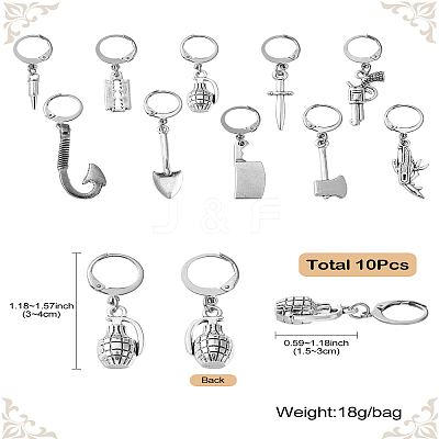 10Pcs 10 Style Killer's Weapon Theme Alloy Pendant Locking Stitch Markers HJEW-CJ00010-1