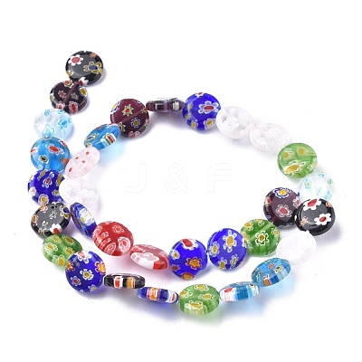 Flat Round Handmade Millefiori Glass Beads Strands LK-R004-62-1
