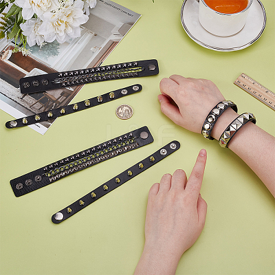 3Pcs Punk Style Imitation Leather Cord Bracelets BJEW-WH0014-076A-1