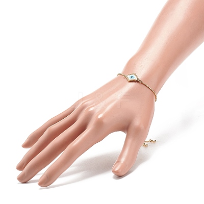 Japanese Seed Braided Rhombus with Evil Eye Link Slider Bracelet BJEW-MZ00001-01-1