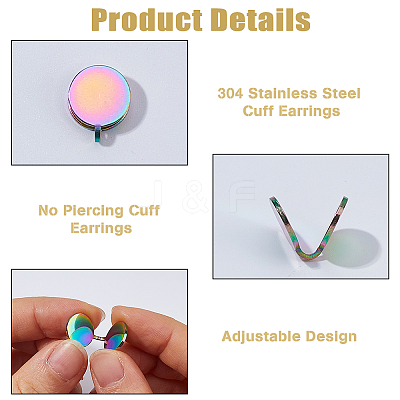 12Pcs 304 Stainless Steel Cuff Earrings EJEW-HS0001-28RC-1