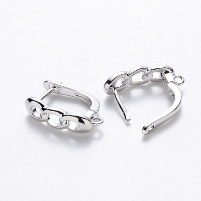 Brass Hoop Earring Findings with Latch Back Closure X-KK-T048-024P-NF-1