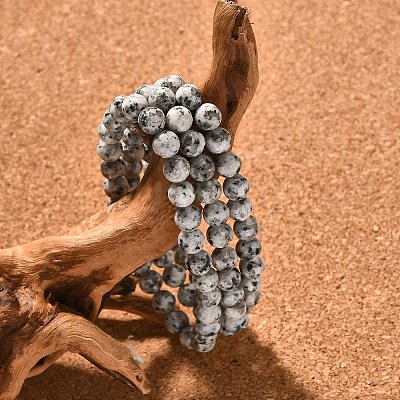 Natural Sesame Jasper/Kiwi Jasper Bead Stretch Bracelets X-BJEW-K212-A-033-1