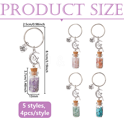 20Pcs 5 Styles Glass Wishing Bottle Pendant Keychains KEYC-DC00063-1