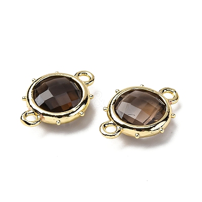 Brass Natural Smoky Quartz Connector Charms KK-Z096-01G-06-1