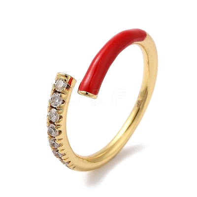 Rack Plating Brass Cubic Zirconia Open Cuff Rings for Women RJEW-S407-04H-1