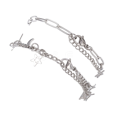 304 Stainless Steel Paperclip & Figaro Chain Bracelets for Women BJEW-JB12445-02-1