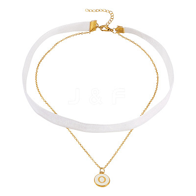 Flat Round with Letter O Alloy Enamel Pendant Necklaces for Women NJEW-TAC0033-1