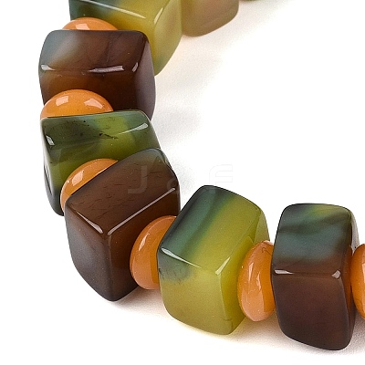 Natural Agate(Dyed & Heated) Square and Rondelle Resin Beaded Stretch Bracelets for Unisex BJEW-Q101-02B-1
