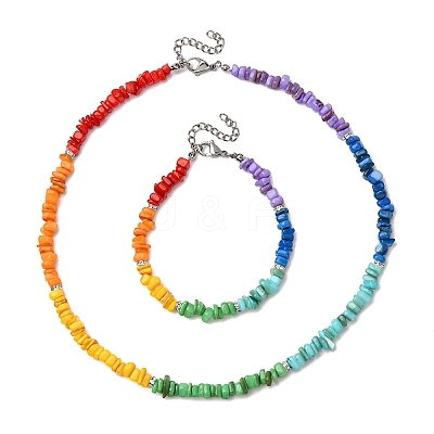 Nuggets Dyed Natural Freshwater Shell Beaded Bracelets & Necklaces Sets SJEW-JS01360-1