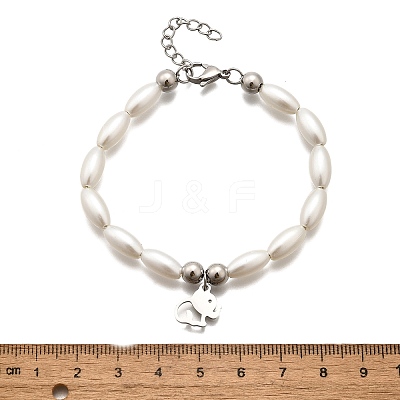304 Stainless Steel Elephant Charm Bracelets for Women BJEW-C098-13P-1