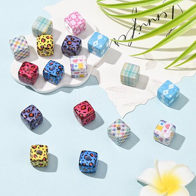 18Pcs 9 Styles Laser & Printed Opaque Acrylic Beads OACR-FS0002-81-1