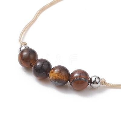 3Pcs 3 Style Natural Tiger Eye Braided Bead Bracelets Set BJEW-JB09334-04-1
