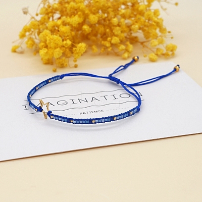 Miyuki Seed Braided Bead Bracelet with Open Star BJEW-P269-31E-1