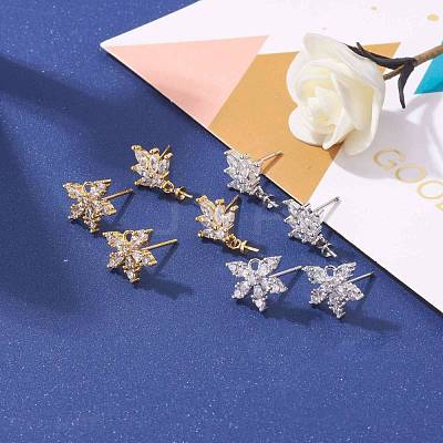 4 Pairs 2 Style Brass Micro Pave Clear Cubic Zirconia Stud Earring Findings KK-ZZ0001-06-1