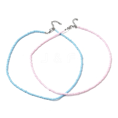 2Pcs 2 Colors Glass Seed Beaded Necklaces Set NJEW-FZ00028-1