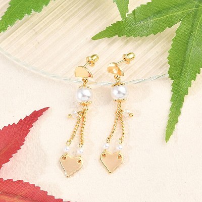 Brass ABS Plastic Pearl Dangle Stud Earrings EJEW-U040-16G-1
