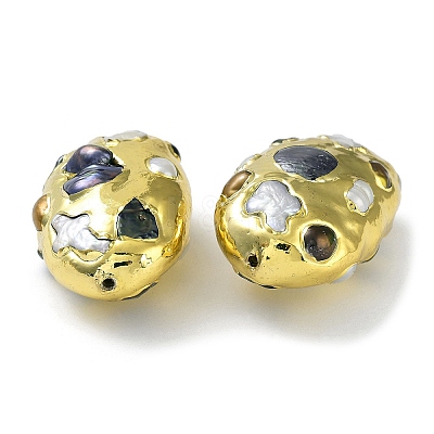 Rack Plating Brass Beads with Baroque Natural Keshi Pearl KK-K348-14G-1