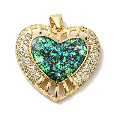 Rack Plating Brass Micro Pave Cubic Zirconia with Synthetic Opal Pendants KK-D088-08G-1