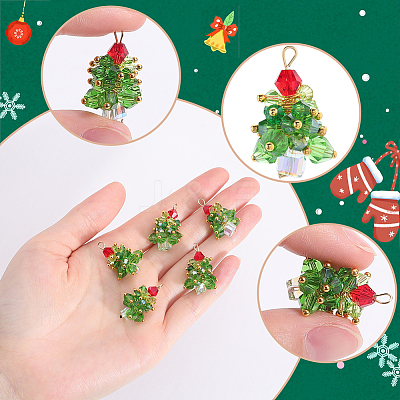 20Pcs Christmas Tree Glass Pendants FIND-SC0011-08-1