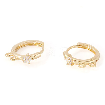2Pcs Brass Micro Pave Clear Cubic Zirconia Hoop Earring Findings KK-TA0003-35-1