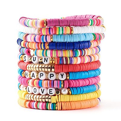 Handmade Polymer Clay Heishi Beads Stretch Bracelets Sets BJEW-SZ0001-59-1