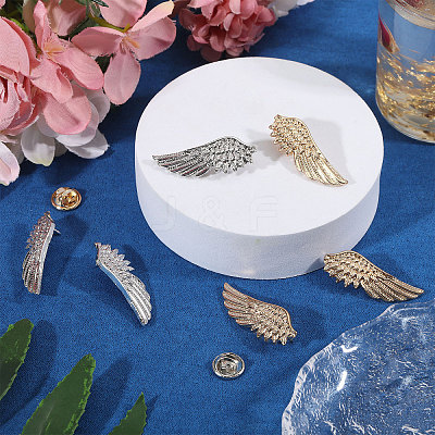 6 Pairs 2 Styles Alloy Wing Brooch for Backpack Clothes JEWB-CA0001-76-1