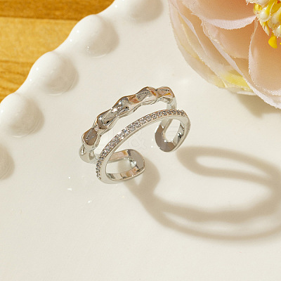 Brass Micro Pave Cubic Zirconia Cuff Open Rings for Women WGDB473-02-1