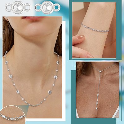 10Pcs 925 Sterling Silver Pave Clear Cubic Zirconia Flat Round Links Connector Charms STER-BC0004-22P-1