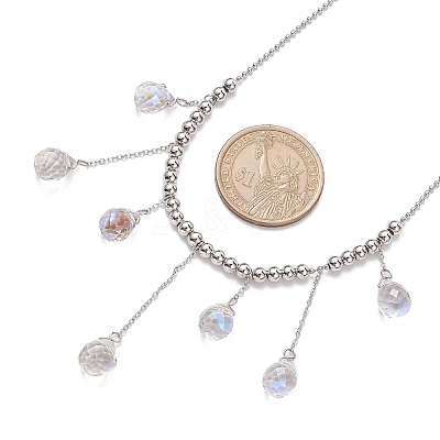 Glass Teardrop Charms Necklaces NJEW-TA00149-1