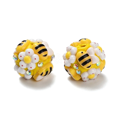 Polymer Clay Rhinestone Beads with Resin X-RESI-Z045-05-1