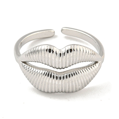 Non-Tarnish 304 Stainless Steel Lip Open Cuff Ring for Women X-RJEW-A043-20P-1