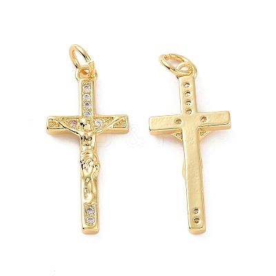 Rack Plating Brass Micro Pave Cubic Zirconia Pendants KK-C008-37G-1