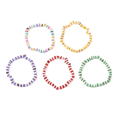 Dyed Natural Freshwater Shell & Glass Seed Beads Stretch Bracelets for Women BJEW-JB14129-1