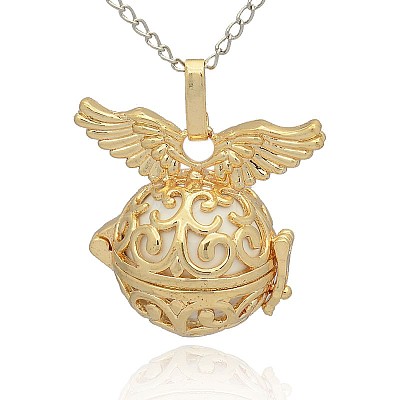 Golden Tone Brass Hollow Round Cage Pendants KK-J234-05G-1
