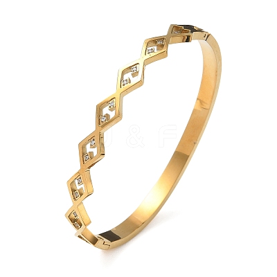 7MM 304 Stainless Steel Pave Clear Cubic Zirconia Rhombus Hinged Bangles for Women BJEW-C151-02G-1