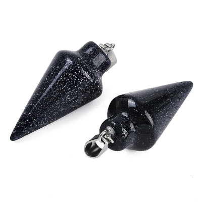 Synthetic Blue Goldstone Gemstone Pointed Pendants G-K384-01P-05-1
