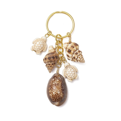 Ocean Style Natural Shell with Synthetic Turquoise Keychains KEYC-JKC01231-05-1