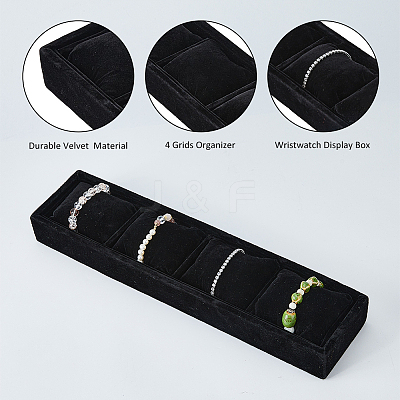 Rectangle 4 Grids Velvet Watch Display Case AJEW-WH0166-11A-1