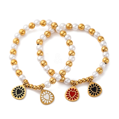 201 Stainless Steel Round Beaded Stretch Bracelets BJEW-C090-03G-G-1
