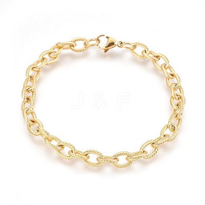 Ion Plating(IP) 304 Stainless Steel Cable Chain Bracelets BJEW-P237-20G-1