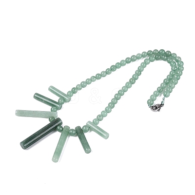 Natural Green Aventurine Round Beaded Fan Bib Necklaces NJEW-N064-04E-1