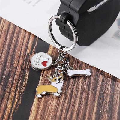 WEWAYSMILE 2 pcs Dog Keychain Car Keychain Pet Pendant Key-Ring Lovely Dog Key-ring Portable Metal Keychain Gift for Pet Lover Birthday Puppy Theme Party Supplies (Yellow Corgi) JX789A-1