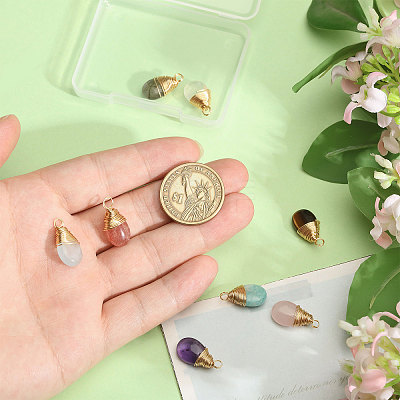 8Pcs 8 Styles Natural Mixed Stone Teardrop Pendants PALLOY-CA00031-1