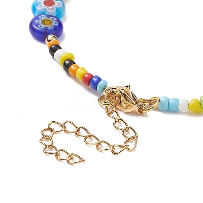 Natural Pearl & Millefiori & Seed Glass Beaded Necklace for Women NJEW-JN04160-1